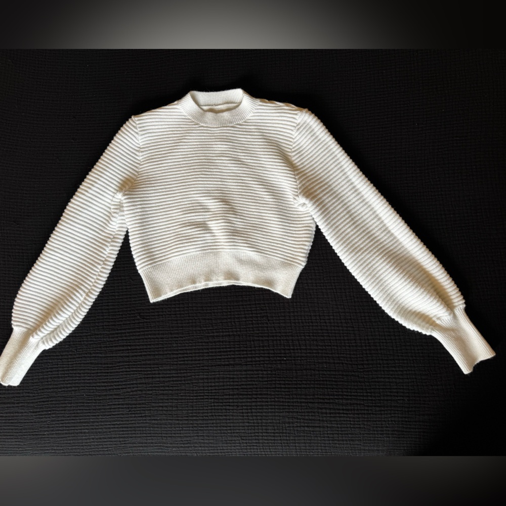 White Ribbed Knit Sweater